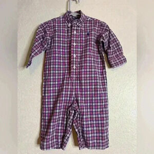 Ralph Lauren Baby Boys Plaid Cotton Coverall, Size 12M